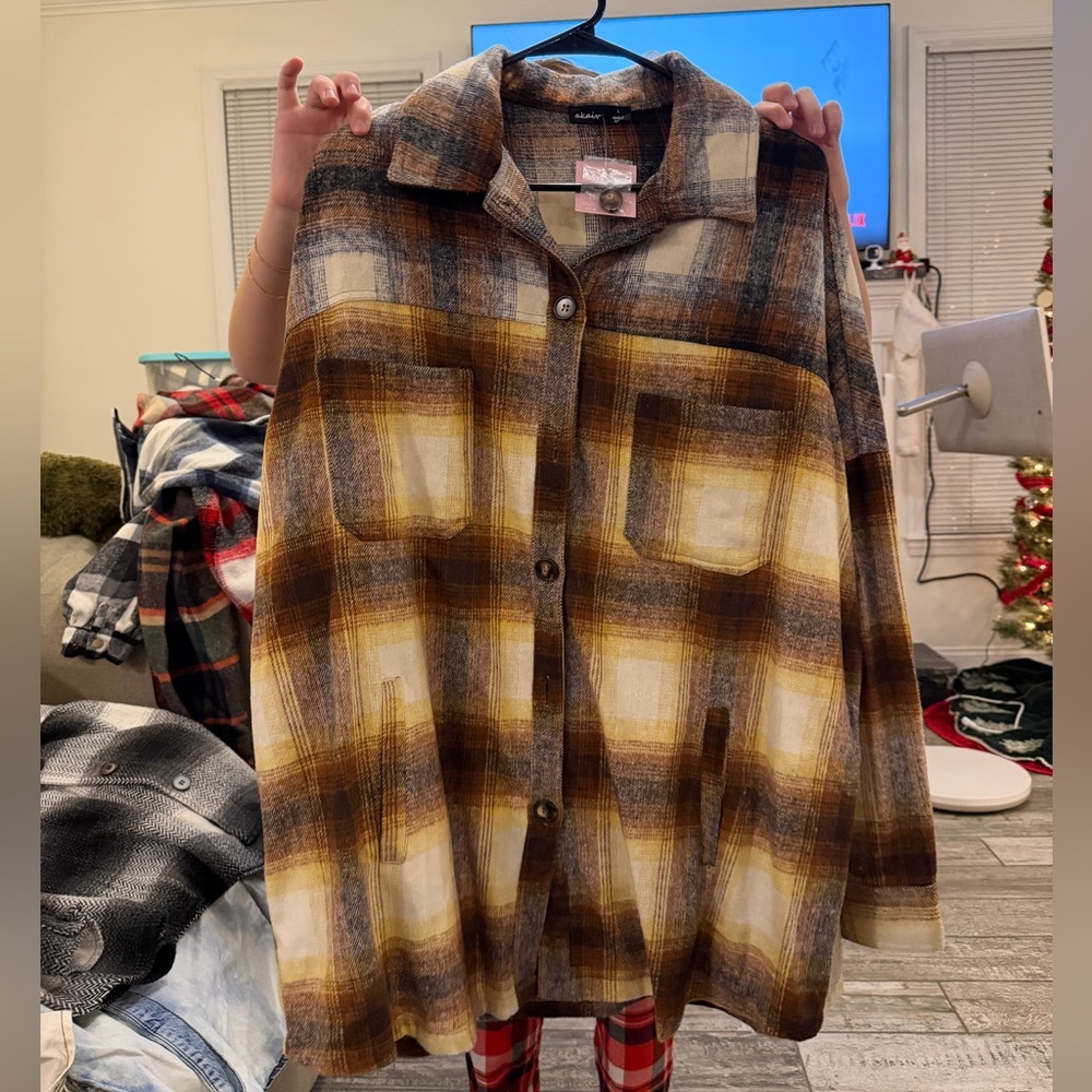 Dressed in LALA Plaid Jacket - Brown, Yellow, Gray